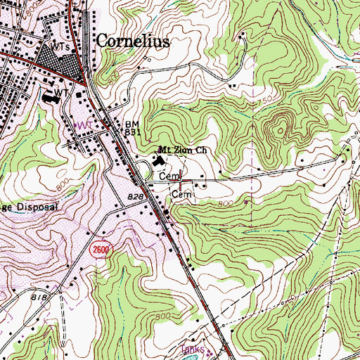 Topographic Map of Mount Zion Methodist Church Cemetery, NC