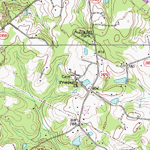 Topographic Map of Prosperity Church Cemetery, NC