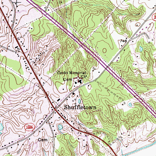 Topographic Map of Cooks Memorial Church Cemetery, NC