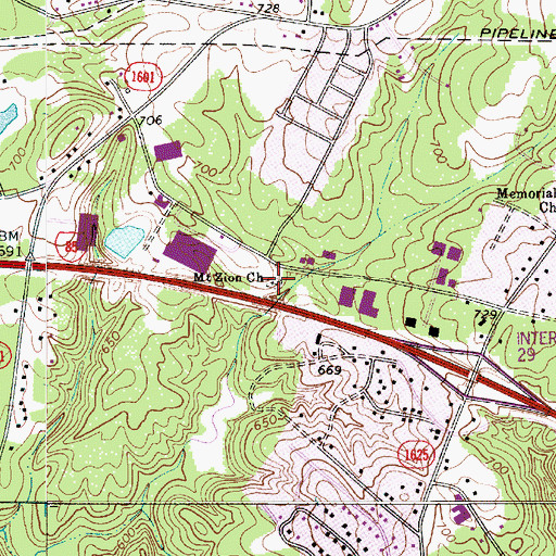 Topographic Map of Mount Zion Baptist Church Memorial Gardens, NC