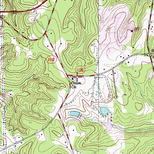 Topographic Map of Ozion Church Cemetery, NC
