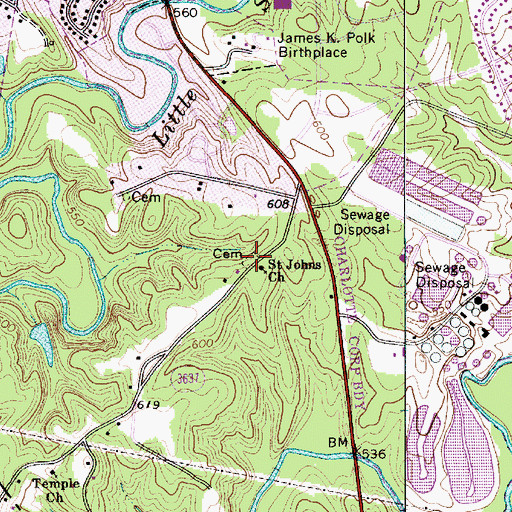 Topographic Map of Saint Johns Church Cemetery, NC