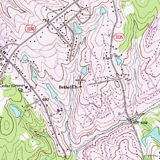 Topographic Map of Bethel AME Zion Church Cemetery, NC