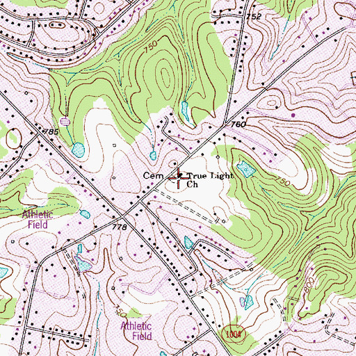 Topographic Map of True Light Church Cemetery, NC