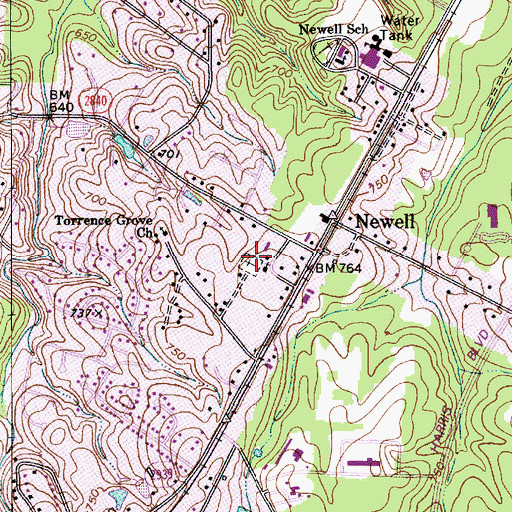 Topographic Map of Newell Presbyterian Church Cemetery, NC