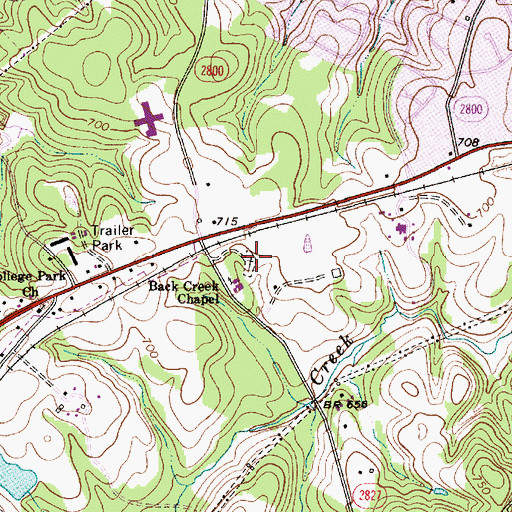 Topographic Map of Back Creek Presbyterian Church Cemetery, NC