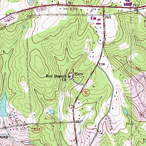 Topographic Map of Red Branch Church Cemetery, NC