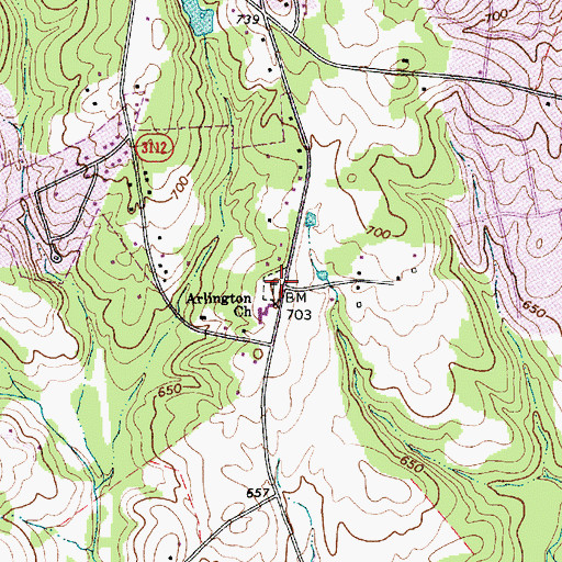 Topographic Map of Arlington Church Cemetery, NC