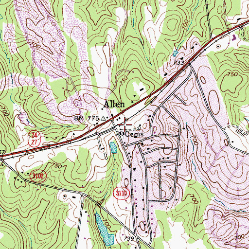 Topographic Map of Dulins Grove Advent Christian Church Cemetery, NC