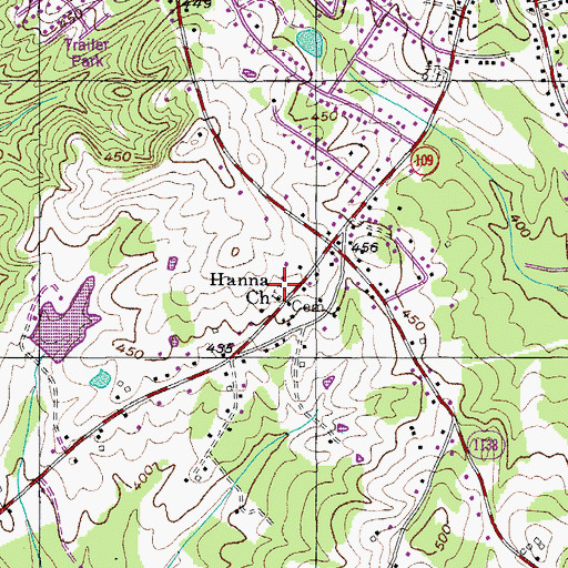 Topographic Map of Hanna Church Cemetery, NC