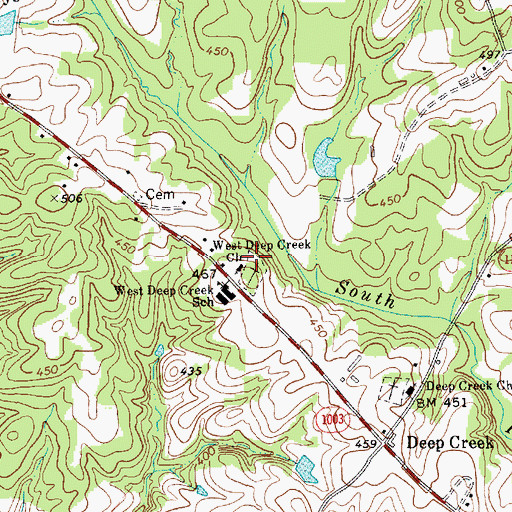 Topographic Map of West Deep Creek Church Cemetery, NC