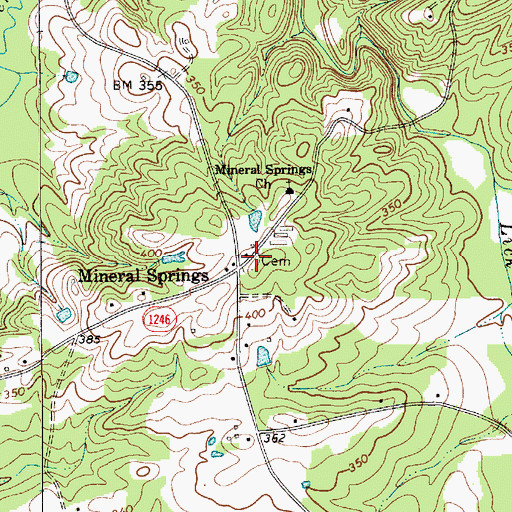 Topographic Map of Mineral Springs Baptist Church Cemetery, NC