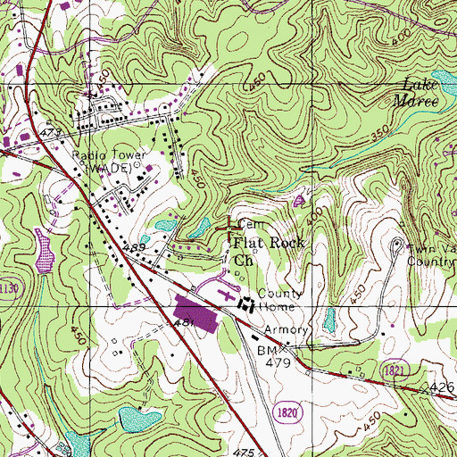 Topographic Map of Flat Rock Church Cemetery, NC