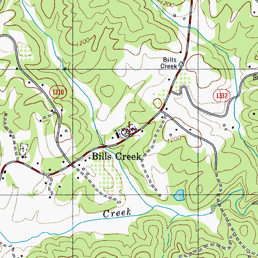 Topographic Map of Bills Creek Baptist Cemetery, NC