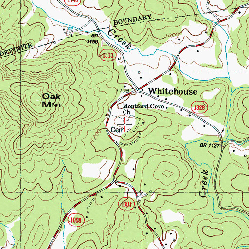Topographic Map of Montford Cove Church Cemetery, NC