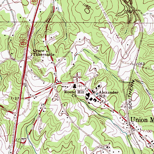 Topographic Map of Round Hill Church Cemetery, NC