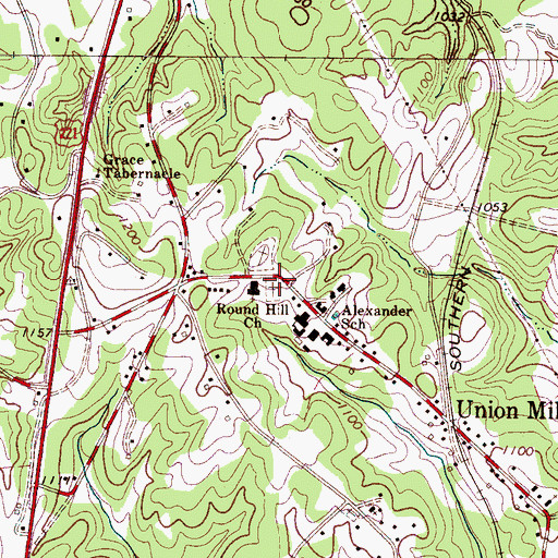 Topographic Map of Round Hill Church Cemetery, NC