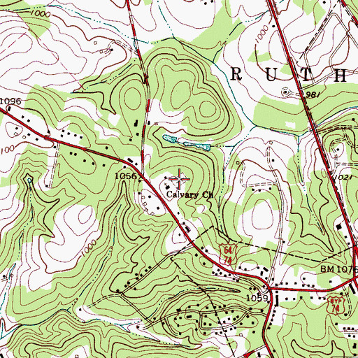 Topographic Map of Calvary Church Cemetery, NC