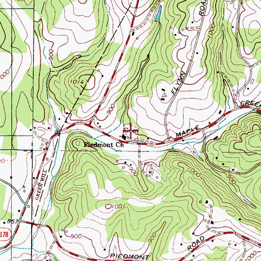 Topographic Map of Piedmont Church Cemetery, NC