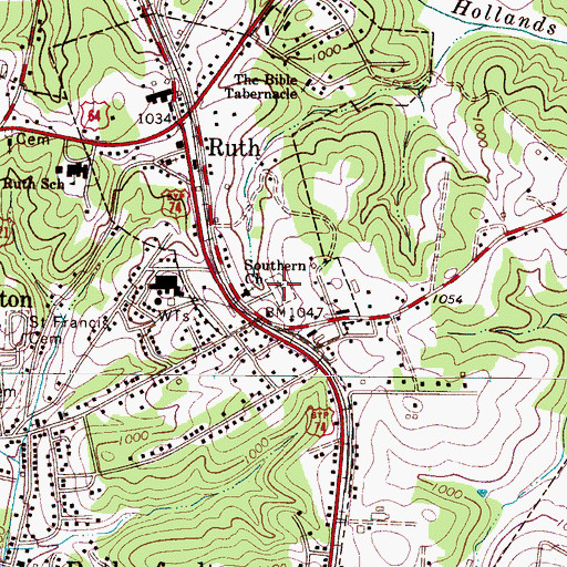 Topographic Map of Southern Church Cemetery, NC