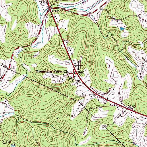 Topographic Map of Mountain View Baptist Church Cemetery, NC