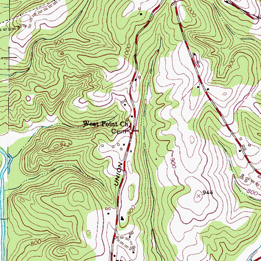 Topographic Map of West Point Church Cemetery, NC