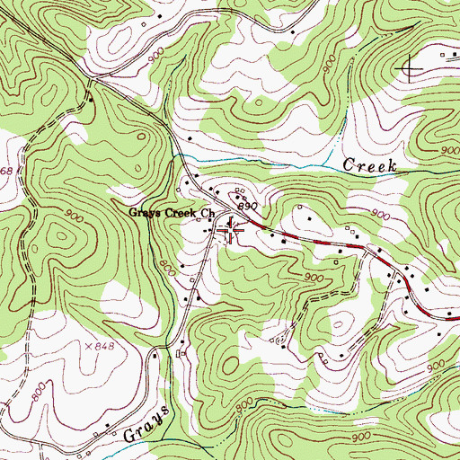 Topographic Map of Grays Creek Cemetery, NC