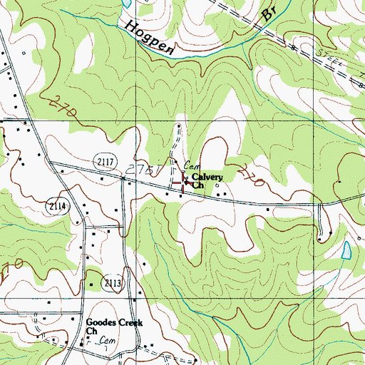 Topographic Map of Calvary Cemetery, NC