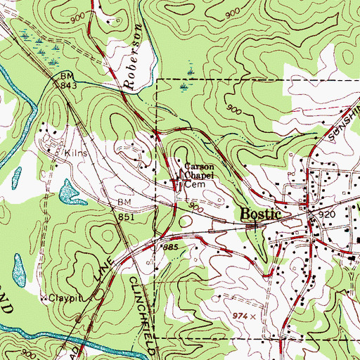 Topographic Map of Carson Chapel Cemetery, NC