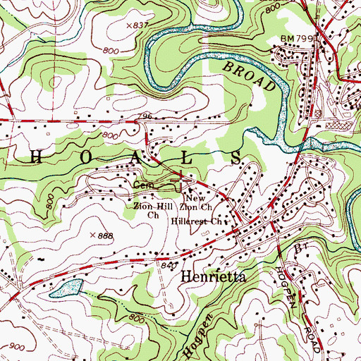 Topographic Map of Zion Hill Cemetery, NC