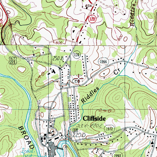 Topographic Map of Cliffside Cemetery, NC