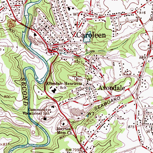 Topographic Map of Caroleen Avondale Henrietta Cemetery, NC