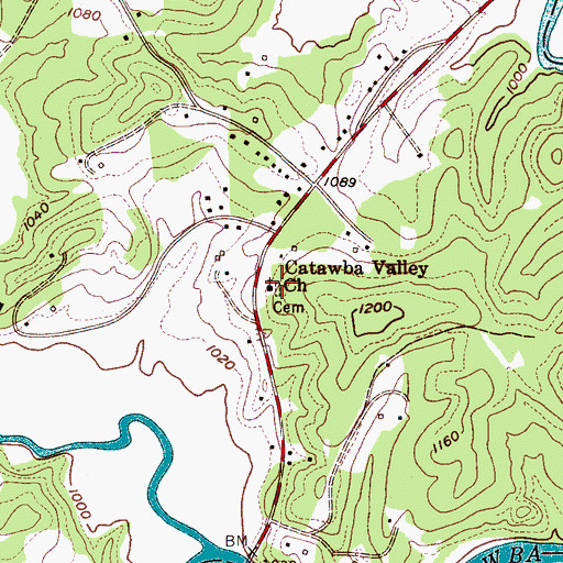 Topographic Map of Catawba Valley Baptist Church Cemetery, NC