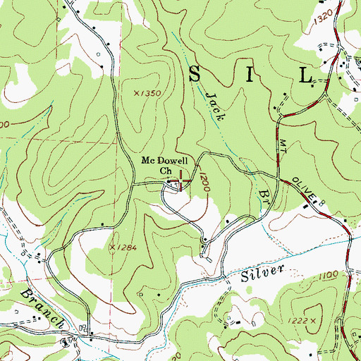 Topographic Map of McDowell Church Cemetery, NC