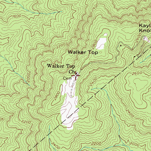 Topographic Map of Walker Top Cemetery, NC