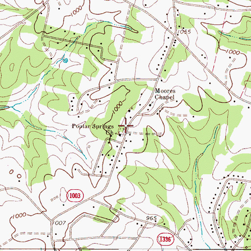 Topographic Map of Poplar Springs Church Cemetery, NC