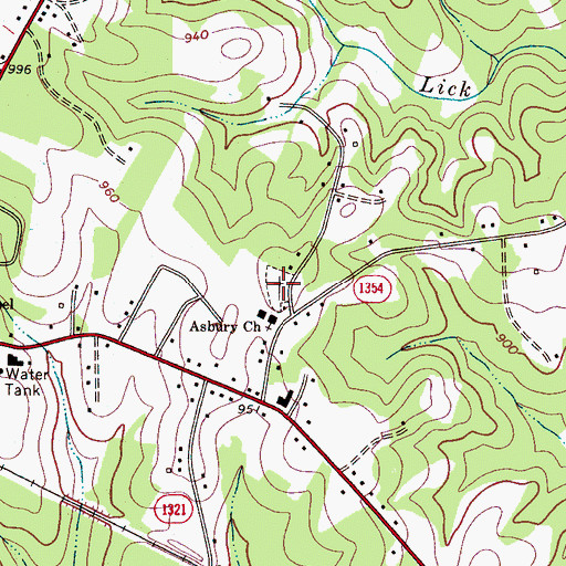 Topographic Map of Asbury Church Cemetery, NC