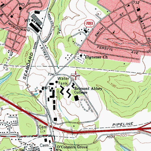 Topographic Map of Belmont Abbey Cemetery, NC