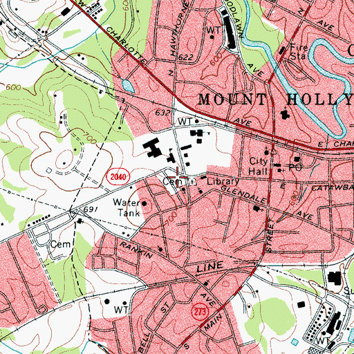Topographic Map of Mount Holly Cemetery, NC