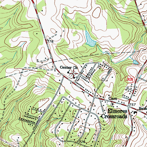 Topographic Map of Center Church Cemetery, NC
