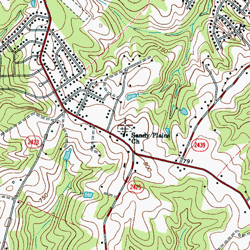 Topographic Map of Sandy Plains Church Cemetery, NC