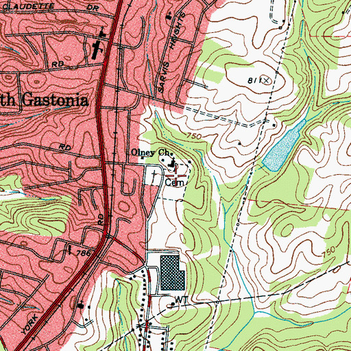 Topographic Map of Olney Church Cemetery, NC