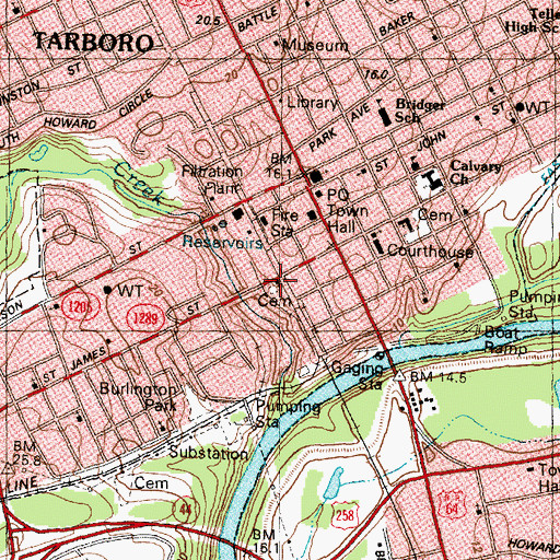 Topographic Map of Tarboro Primitive Baptist Church Cemetery, NC