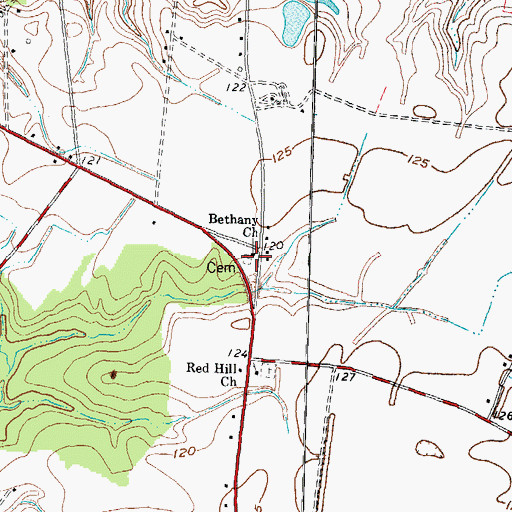 Topographic Map of Bethany Church, NC