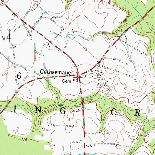 Topographic Map of Gethsemane Cemetery, NC