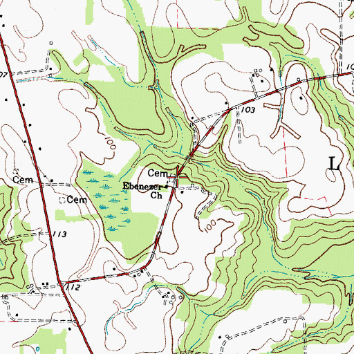 Topographic Map of Ebenezer Cemetery, NC