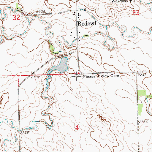 Topographic Map of Pleasant View Red Owl Cemetery, SD