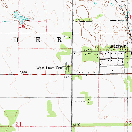 Topographic Map of Saint Scholastica Cemetery, SD