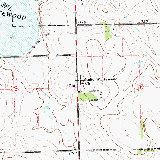 Topographic Map of Lake Whitewood Lutheran Cemetery, SD