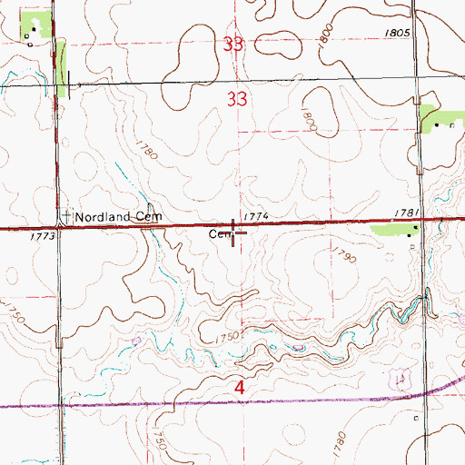 Topographic Map of Old Nordland Cemetery, SD